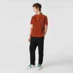 Men Lacoste V0ZN739 Brown 3PB Classic Fit Cotton Velvet Polo - Image 2