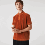 Men Lacoste V0ZN739 Brown 3PB Classic Fit Cotton Velvet Polo