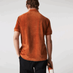Men Lacoste V0ZN739 Brown 3PB Classic Fit Cotton Velvet Polo - Image 3