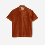 Men Lacoste V0ZN739 Brown 3PB Classic Fit Cotton Velvet Polo - Image 4