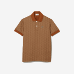 Men Lacoste V0ZN73 Beige Brown ZWM Classic Fit Monogram Print Polo - Image 4