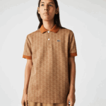 Men Lacoste V0ZN73 Beige Brown ZWM Classic Fit Monogram Print Polo - Image 6