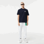 Men Lacoste V0ZN741 Navy Blue 166 Relaxed Fit Comic Effect Badge T-Shirt - Image 2