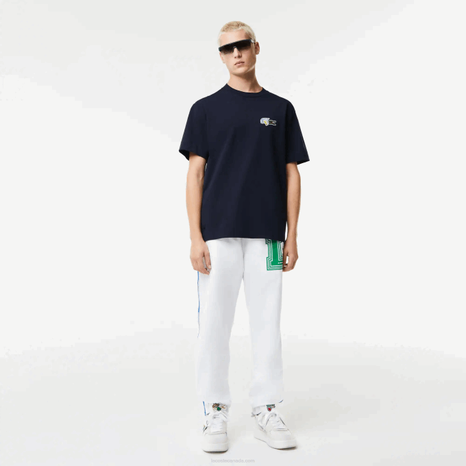 Men Lacoste V0ZN741 Navy Blue 166 Relaxed Fit Comic Effect Badge T-Shirt - Image 2