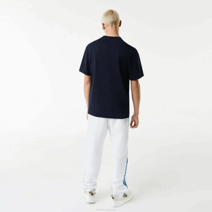 Men Lacoste V0ZN741 Navy Blue 166 Relaxed Fit Comic Effect Badge T-Shirt - Image 3