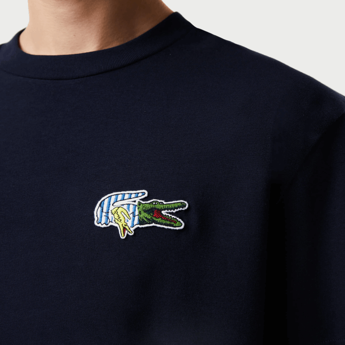 Men Lacoste V0ZN741 Navy Blue 166 Relaxed Fit Comic Effect Badge T-Shirt - Image 4