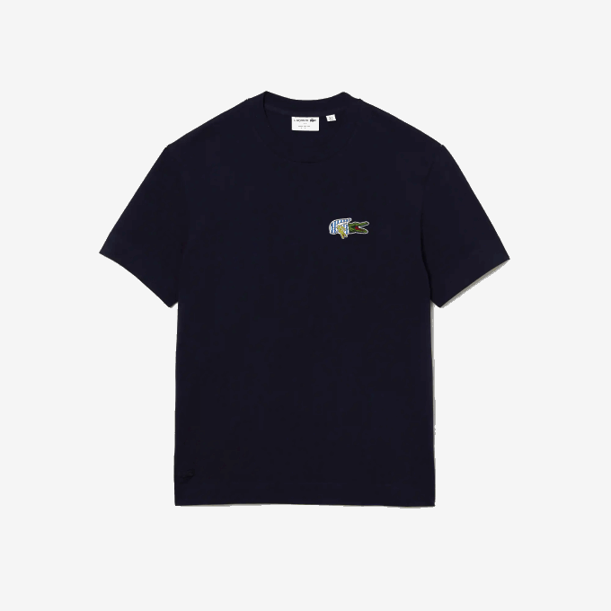 Men Lacoste V0ZN741 Navy Blue 166 Relaxed Fit Comic Effect Badge T-Shirt - Image 5