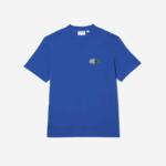 Men Lacoste V0ZN742 Blue K1Q Relaxed Fit Comic Effect Badge T-Shirt - Image 4
