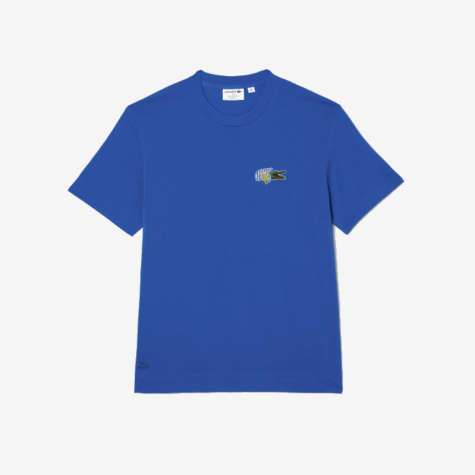 Men Lacoste V0ZN742 Blue K1Q Relaxed Fit Comic Effect Badge T-Shirt - Image 4