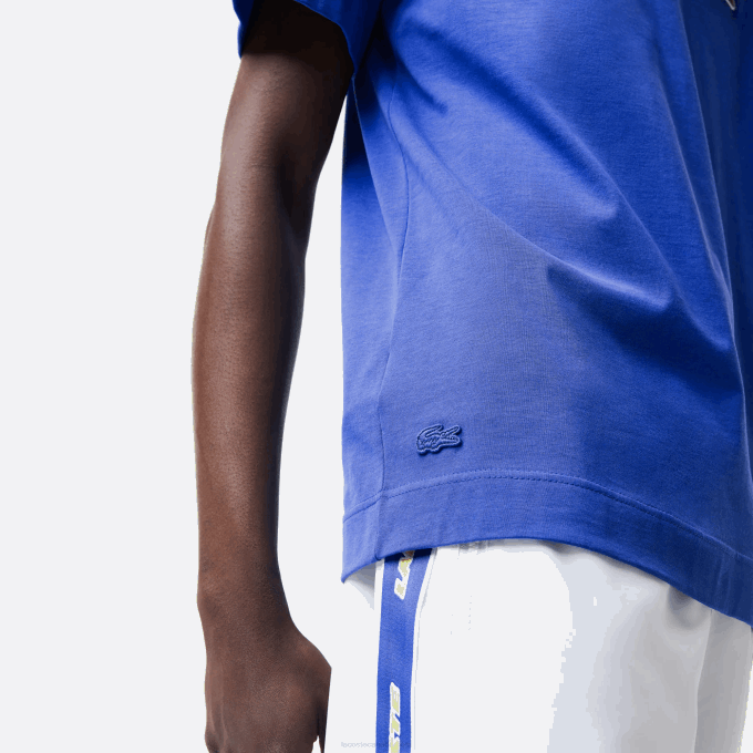 Men Lacoste V0ZN742 Blue K1Q Relaxed Fit Comic Effect Badge T-Shirt - Image 5