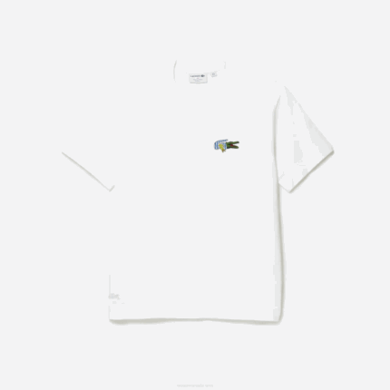 Men Lacoste V0ZN743 White 001 Relaxed Fit Comic Effect Badge T-Shirt