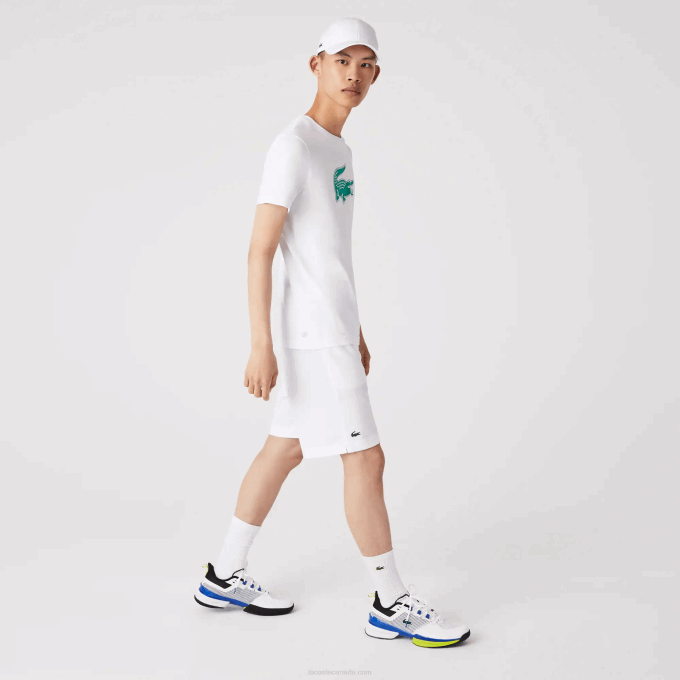 Men Lacoste V0ZN745 White Green W1J SPORT 3D Print Crocodile Breathable Jersey T-Shirt - Image 2