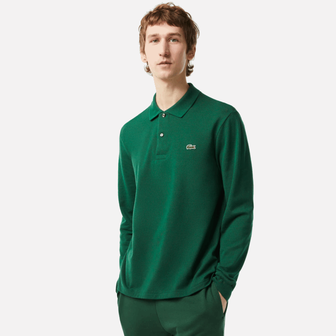 Men Lacoste V0ZN746 Green 132 Original L.12.12 Long Sleeve Polo - Image 1