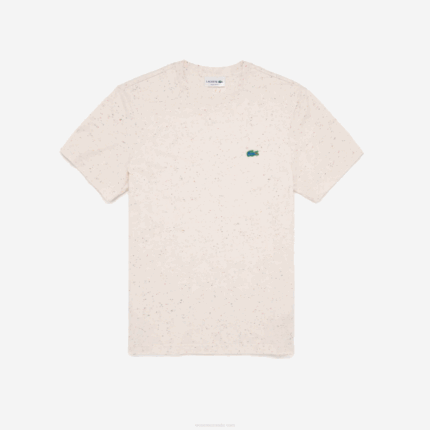 Men Lacoste V0ZN749 Beige 74A Regular Fit Speckled Print Cotton Jersey T-Shirt