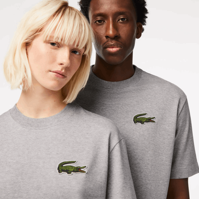 Men Lacoste V0ZN74 Grey Chine CCA Loose Fit Large Crocodile Organic Cotton T-Shirt - Image 2
