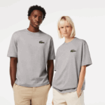 Men Lacoste V0ZN74 Grey Chine CCA Loose Fit Large Crocodile Organic Cotton T-Shirt
