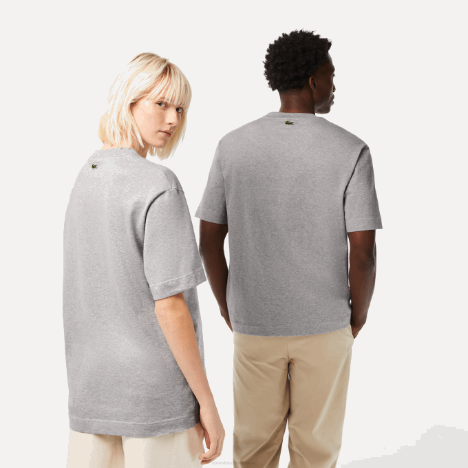 Men Lacoste V0ZN74 Grey Chine CCA Loose Fit Large Crocodile Organic Cotton T-Shirt - Image 3