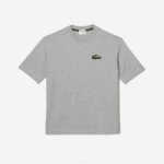 Men Lacoste V0ZN74 Grey Chine CCA Loose Fit Large Crocodile Organic Cotton T-Shirt - Image 4