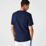 Men Lacoste V0ZN750 Navy Blue 7CG Regular Fit Speckled Print Cotton Jersey T-Shirt - Image 3