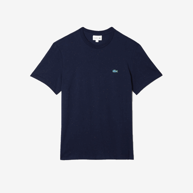 Men Lacoste V0ZN750 Navy Blue 7CG Regular Fit Speckled Print Cotton Jersey T-Shirt - Image 4