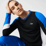 Men Lacoste V0ZN753 Black Blue White ZFZ SPORT Tennis T-Shirt