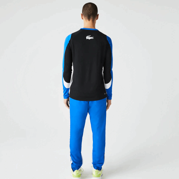 Men Lacoste V0ZN753 Black Blue White ZFZ SPORT Tennis T-Shirt - Image 3