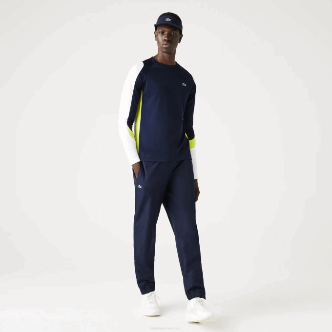Men Lacoste V0ZN754 Navy Blue Yellow White 692 SPORT Tennis T-Shirt - Image 2