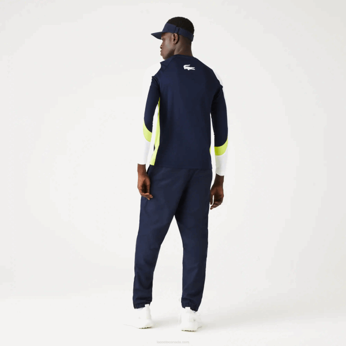Men Lacoste V0ZN754 Navy Blue Yellow White 692 SPORT Tennis T-Shirt - Image 3