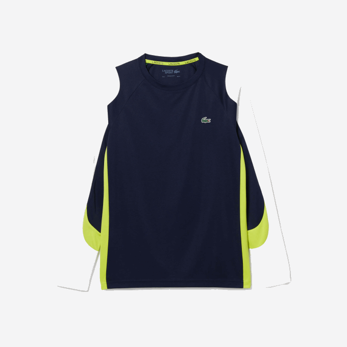 Men Lacoste V0ZN754 Navy Blue Yellow White 692 SPORT Tennis T-Shirt - Image 5