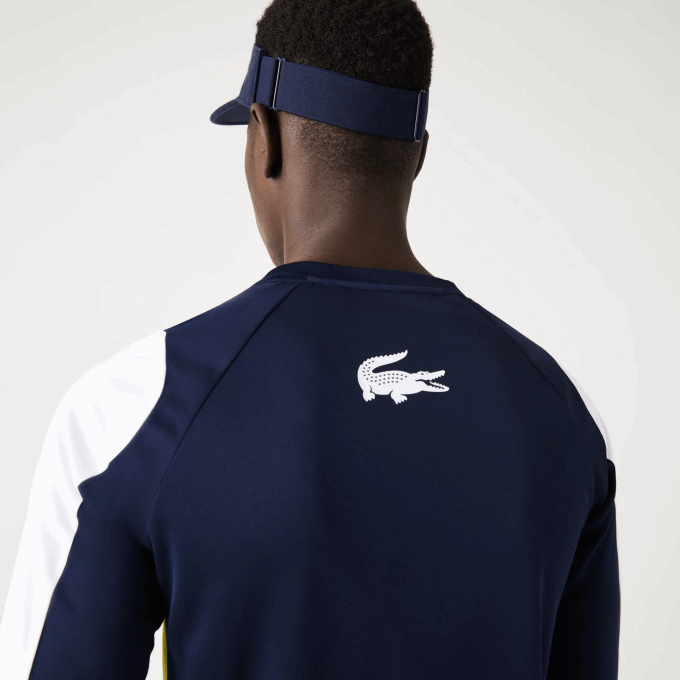 Men Lacoste V0ZN754 Navy Blue Yellow White 692 SPORT Tennis T-Shirt - Image 7