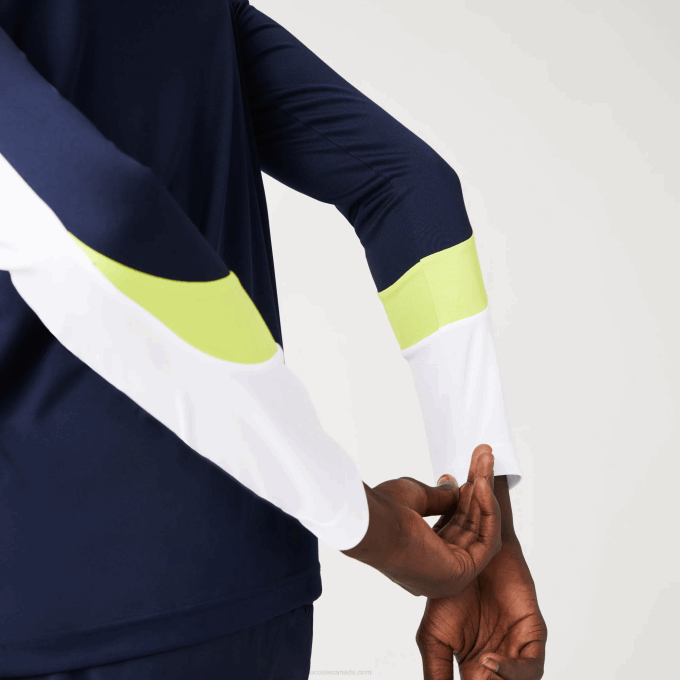 Men Lacoste V0ZN754 Navy Blue Yellow White 692 SPORT Tennis T-Shirt - Image 8