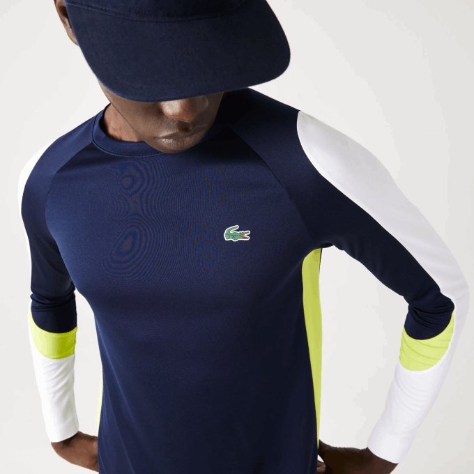 Men Lacoste V0ZN754 Navy Blue Yellow White 692 SPORT Tennis T-Shirt - Image 1