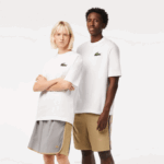 Men Lacoste V0ZN75 White 001 Loose Fit Large Crocodile Organic Cotton T-Shirt
