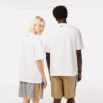 Men Lacoste V0ZN75 White 001 Loose Fit Large Crocodile Organic Cotton T-Shirt - Image 3