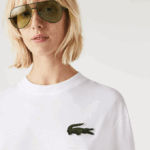 Men Lacoste V0ZN75 White 001 Loose Fit Large Crocodile Organic Cotton T-Shirt - Image 4