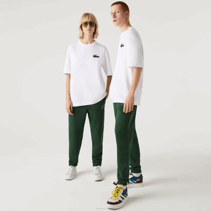 Men Lacoste V0ZN75 White 001 Loose Fit Large Crocodile Organic Cotton T-Shirt - Image 7