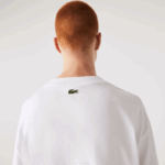 Men Lacoste V0ZN75 White 001 Loose Fit Large Crocodile Organic Cotton T-Shirt - Image 8