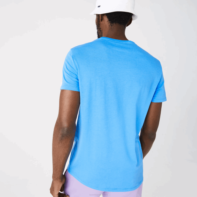 Men Lacoste V0ZN767 Blue 4XA Crew Neck Pima Cotton Jersey T-Shirt - Image 3