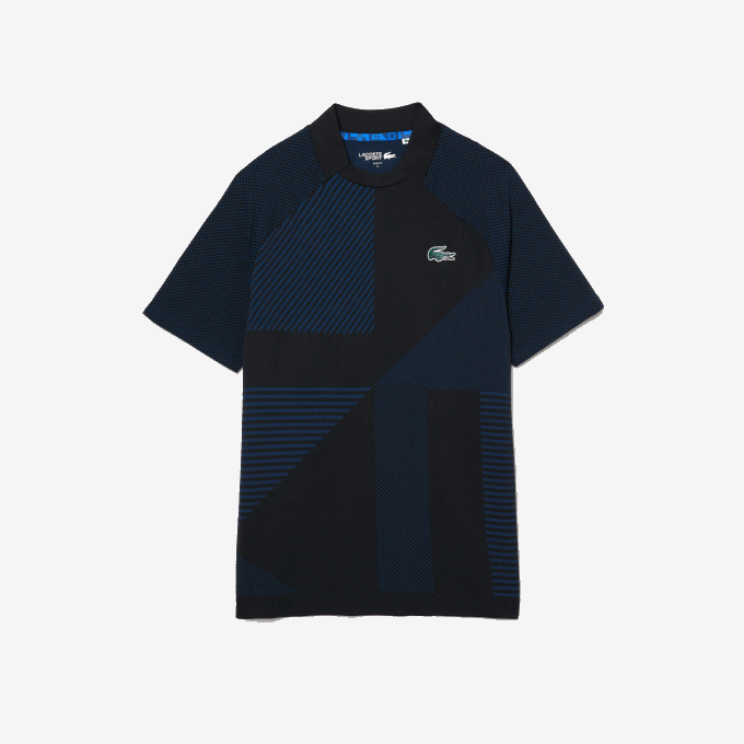 Men Lacoste V0ZN770 Black Blue 985 SPORT Slim Fit Seamless Tennis Polo - Image 4