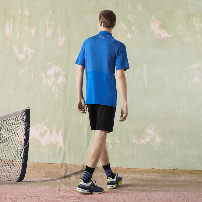 Men Lacoste V0ZN771 Blue Yellow PTH SPORT Slim Fit Seamless Tennis Polo - Image 3