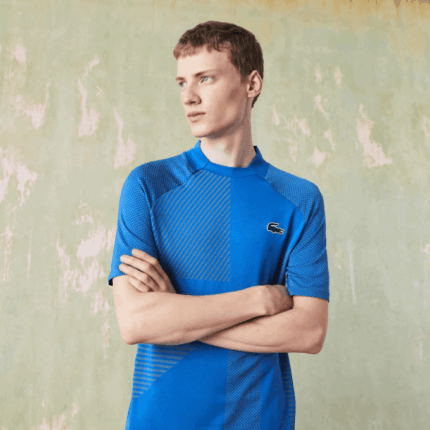 Men Lacoste V0ZN771 Blue Yellow PTH SPORT Slim Fit Seamless Tennis Polo