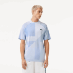 Men Lacoste V0ZN772 White Blue LMQ SPORT Slim Fit Seamless Tennis Polo