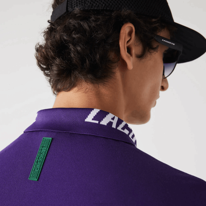 Men Lacoste V0ZN776 Purple PFN Branded Slim Fit Stretch Pique Polo - Image 4