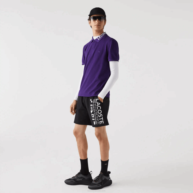 Men Lacoste V0ZN776 Purple PFN Branded Slim Fit Stretch Pique Polo - Image 1