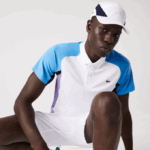 Men Lacoste V0ZN779 White Navy Blue Purple 6HU SPORT Thermo-Regulating Pique Tennis Polo - Image 2