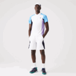 Men Lacoste V0ZN779 White Navy Blue Purple 6HU SPORT Thermo-Regulating Pique Tennis Polo