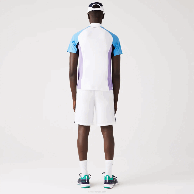 Men Lacoste V0ZN779 White Navy Blue Purple 6HU SPORT Thermo-Regulating Pique Tennis Polo - Image 3