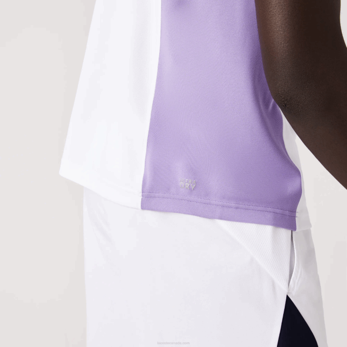 Men Lacoste V0ZN779 White Navy Blue Purple 6HU SPORT Thermo-Regulating Pique Tennis Polo - Image 6