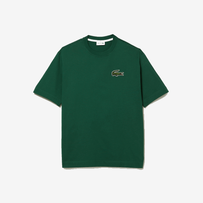 Men Lacoste V0ZN77 Green 132 Loose Fit Large Crocodile Organic Cotton T-Shirt - Image 5