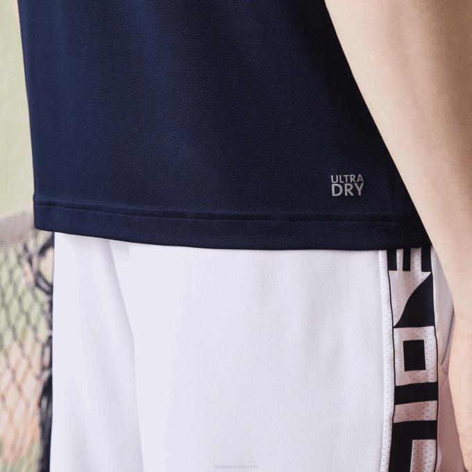 Men Lacoste V0ZN784 Navy Blue Purple Green XC3 SPORT Ultra-Dry Pique Tennis Polo - Image 5